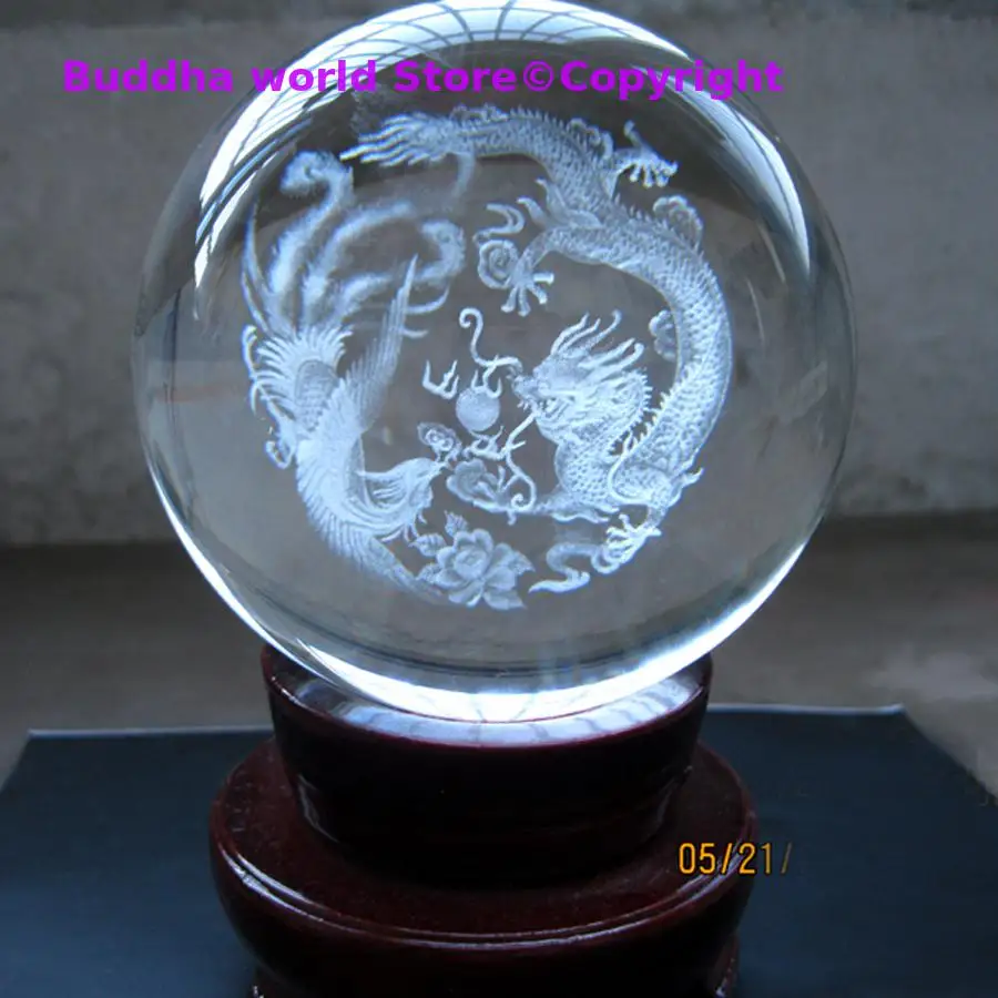 

2025 Buddhist supplies HOME FAMILY Store Auspicious Good luck Royal Dragon phoenix 3D Crystal ball protective talisman