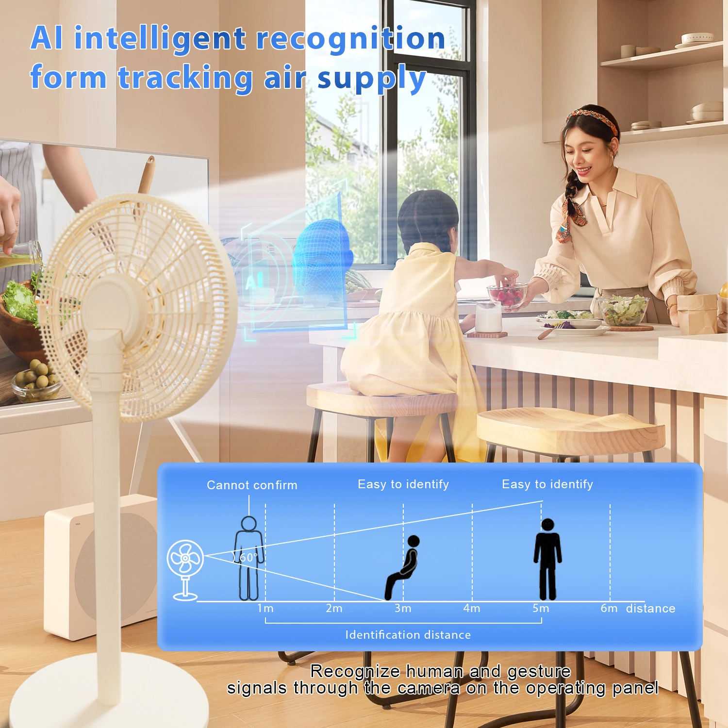 الأصلي AITC First AI PedestalFan In World Wind التلقائي تتبع الإيماءات البشرية التي يتم التحكم فيها للاستخدام المنزلي هادئة للأشخاص ذوي الإعاقة