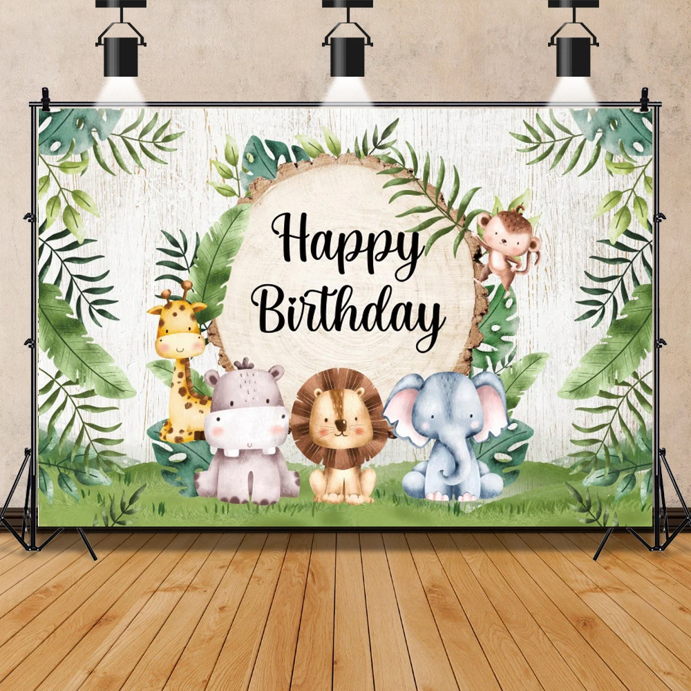 Arrière-Plan de Photographie Personnalisé pour Garçon et Fille, Jungle Tropicale, Safari, Animaux Sauvages, ixPréChristophe, 1er Anniversaire
