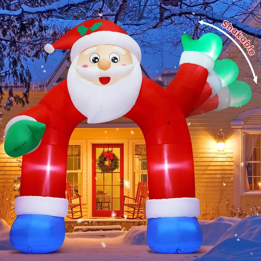 11.8 FT Christmas Inflatable Santa Claus Arch Outdoor Yard Lawn Decoration, Xmas Blow-Up Decor with Built-in LEDs and Shakable Hand