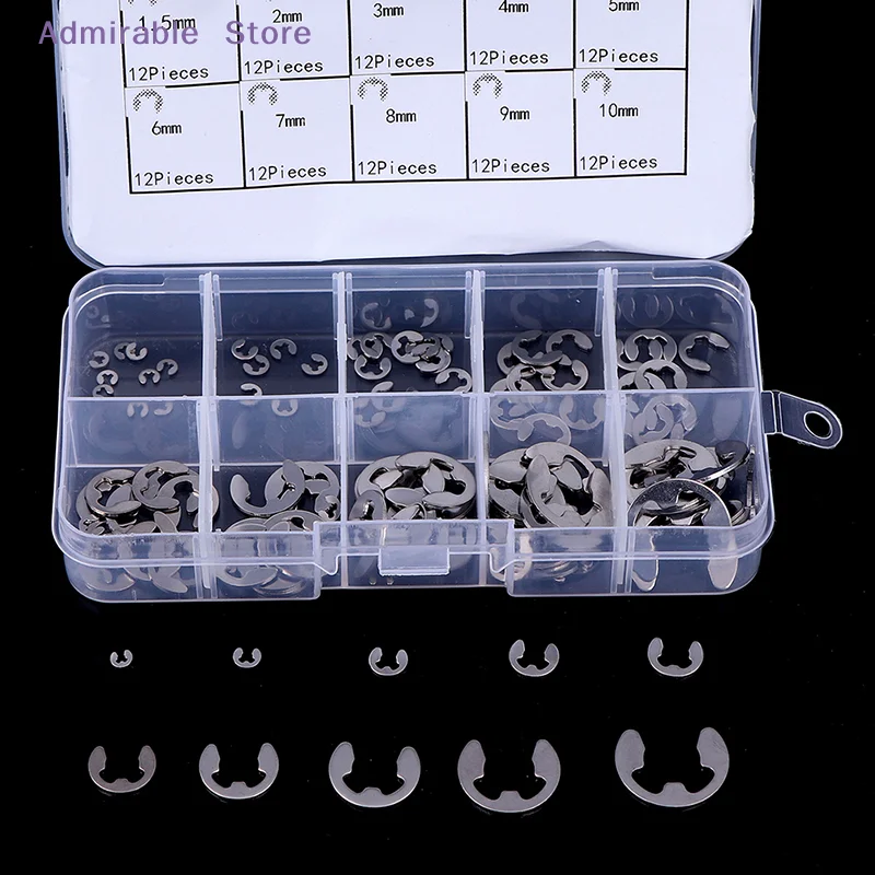 [W]120Pcs/Box 304 Stainless Steel E-Clip Retaining Circlip Assortment Kit M1.5~M10