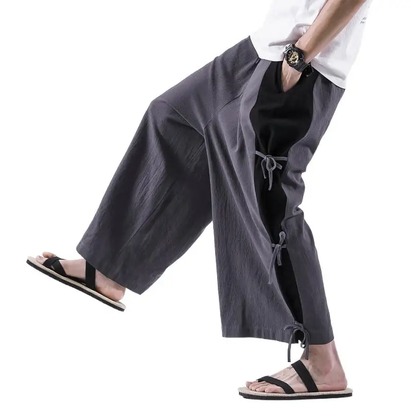 Autumn Summer Plus size pants men 5XL 6XL 7XL 8XL Cotton linen large size trousers Korean fashion pacthwork Colorblock pants