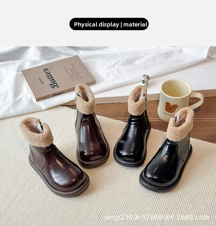 2026 England-Style Winter-Modestiefel für Mädchen, Verdickte Warme Kunstfell-Schneestiefel, Weichsohlige Rutschfeste Modestiefel für Mädchen – Detail 7