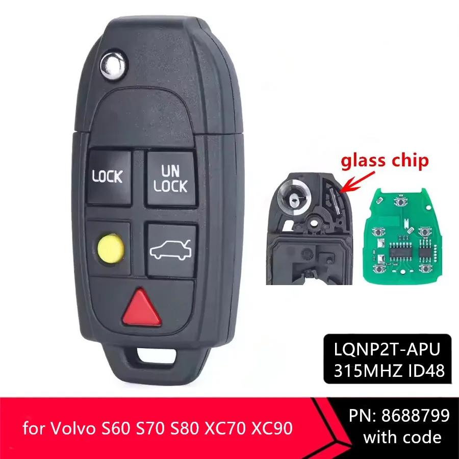 

Смарт-ключ-брелок KEYECU с 5 кнопками, 315 МГц, ID48 для VOLVO S60 S80 V70 XC70 XC90, FCC ID: LQNP2T-APU