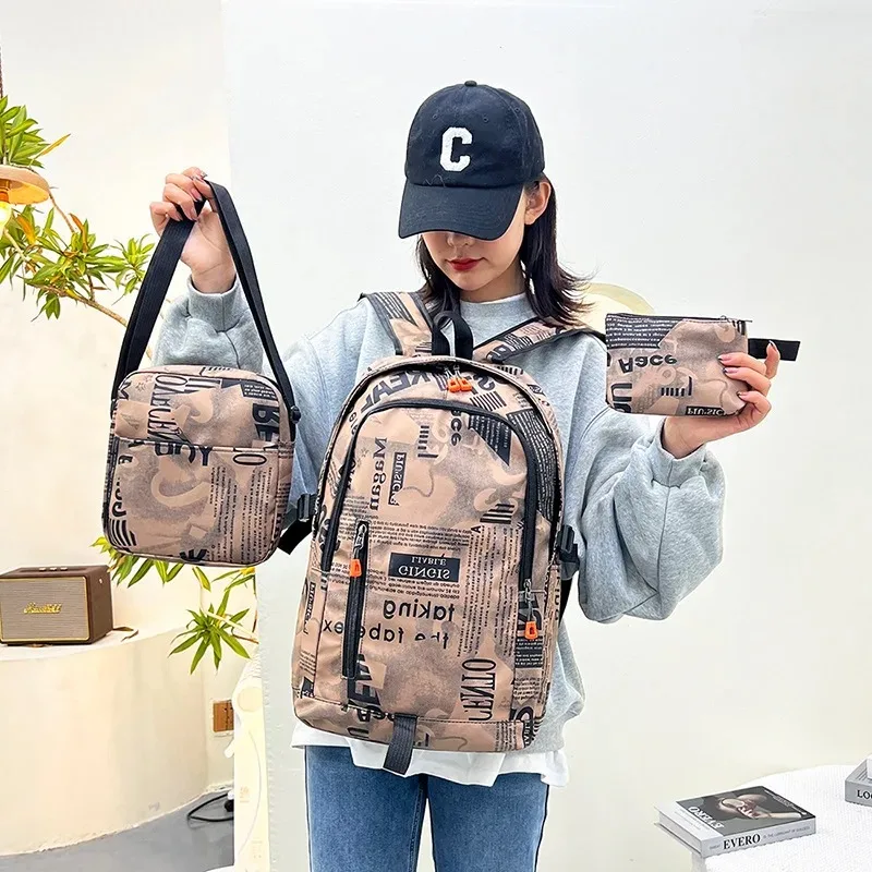 3pcs/Set Retro Letter Print Kids Backpack School Bags with Pencil Case Boy Girl Shoulder Bag Children Schoolbag Book Bags Gift