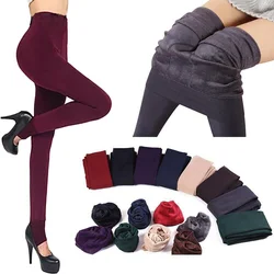 Leggings chauds de couleur unie pour femme, pantalon de Fitness moulant, Super épais et extensible, en cachemire d'agneau, collection hiver