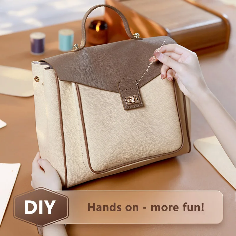 DIY Genuine Leather Shoulder Bag 2024 New Women British Style Cambridge Bag Multifunctional Briefcase Women Notebook Handbag