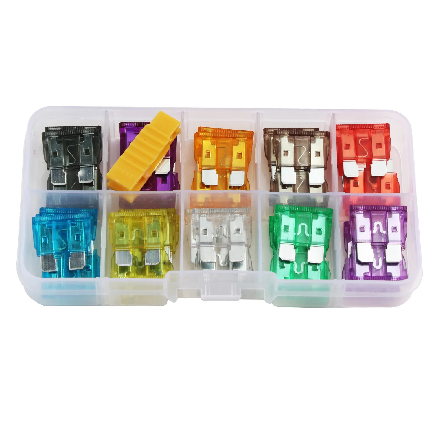 51/100 Pcs Medium Car Fuses 2A-35A Aluminum Fuse Insert with Clip Assortment Box, Car Fuse, Fuse Holder