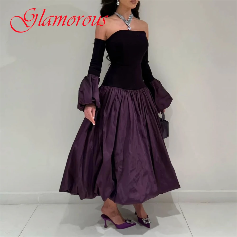 사용자 정의 보라색 저지 이브닝 드레스 절묘한 Strapless 분리형 슬리브 홈 커밍 드레스 클래식 지퍼 백 칵테일 드레스