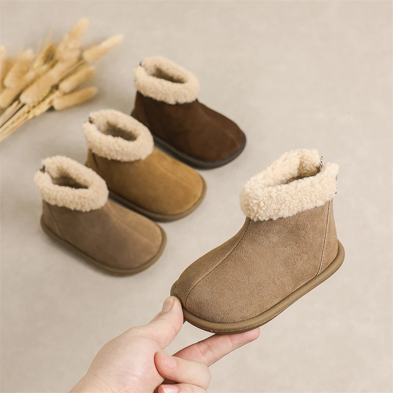 

Baby Girls Boys Snow Boots Autumn Winter Children Genuine Leather Boots Non-slip Soft Sole Toddler Kids Lightweight Shoes