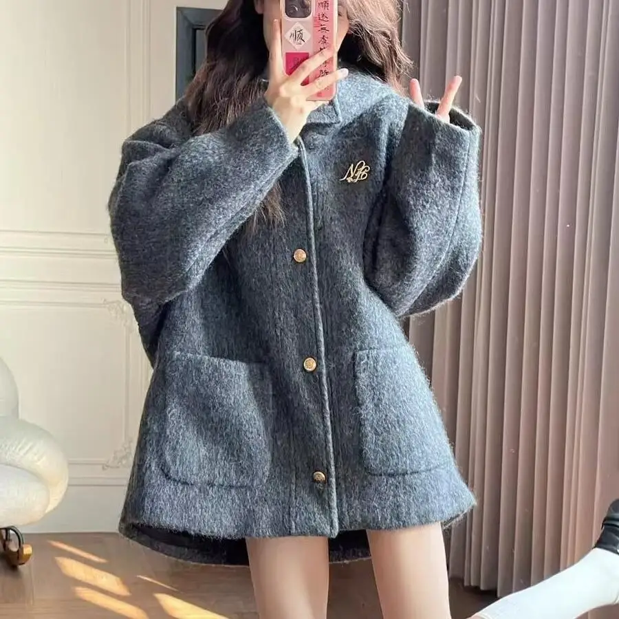 

plus Size 300 Pou Women's Winter Coat Korean Sle Woolen Coat Loose Warm Briti Sle Commute Faion for All Body pes