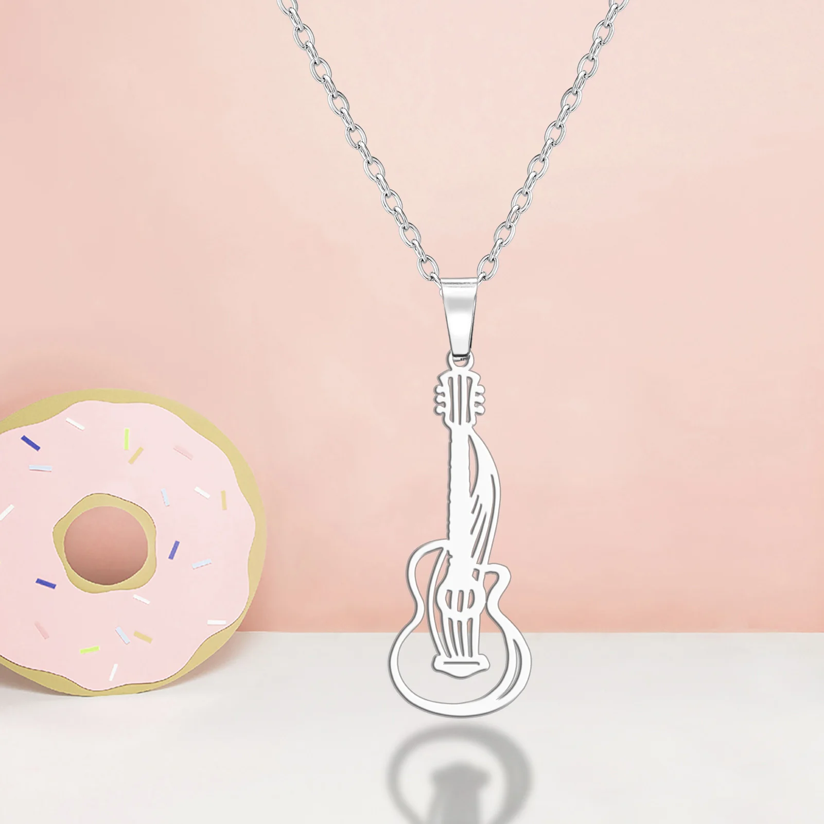 Unift Guitar Pendant Necklaces for Women Stainless Steel Neck Chain Choker Trendy Jewelry Music Instrument Band Musician Gift