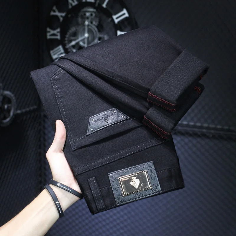 Black Fleece-Lined Thickened Jeans Men's Winter Slim Fit Skinny Pants Casual All-Match Stretch High-End Men's Trousers
