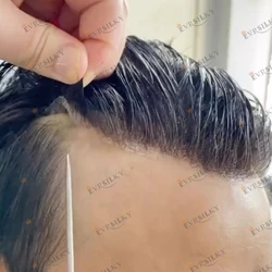 Peluquín de cabello humano gris 1B40 1B65 para hombres, Base de Pu indetecable de 0,1mm, pelucas para hombre, reemplazo de línea de cabello Natural, prótesis capilar