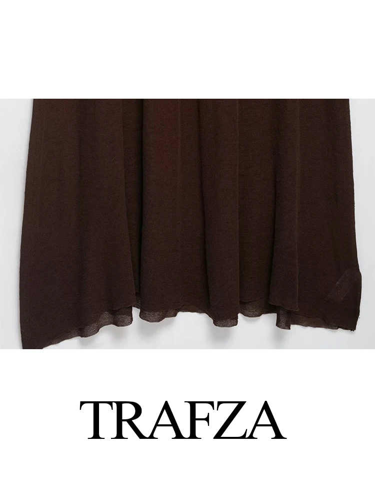 

TRAFZA Summer Women Off-Shoulder Pleated Design Knitted Party Long Dresses 2025 Fashion Woman Solid Sleeveless Vintage Dresses