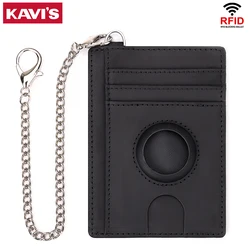 Genuine Leather Minimalist Card Holder for Men with AirTag Holder Mini Small ID Credit Bank Card Wallet 2023 Fashion Money Purse