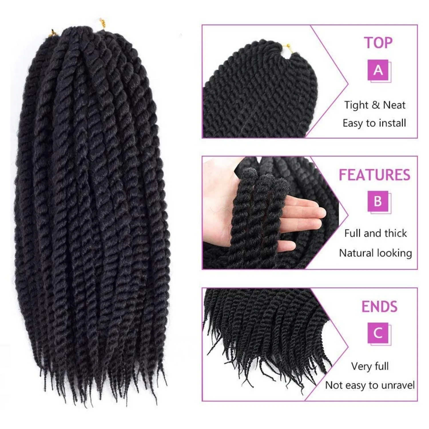 Afro Kinky Twist Crochet ผม Braids Marley Braid Hair 18 นิ้ว Senegalese Curly โครเชต์สังเคราะห์ Braiding Hair Extensions