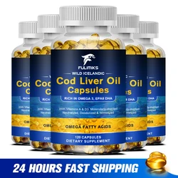 Cod Liver Oil Capsules- Wild Caught EPA DHA Omega3 Fish Oil 1000mg with Vitamin D3 & A for Heart Joint Brain & Immune Support