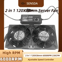 2x120mm High-Performance Computer Fans with AC 100V-240V Adjustable Speed Controller for DIY Cooling, Ventilation, Exhaust Fan