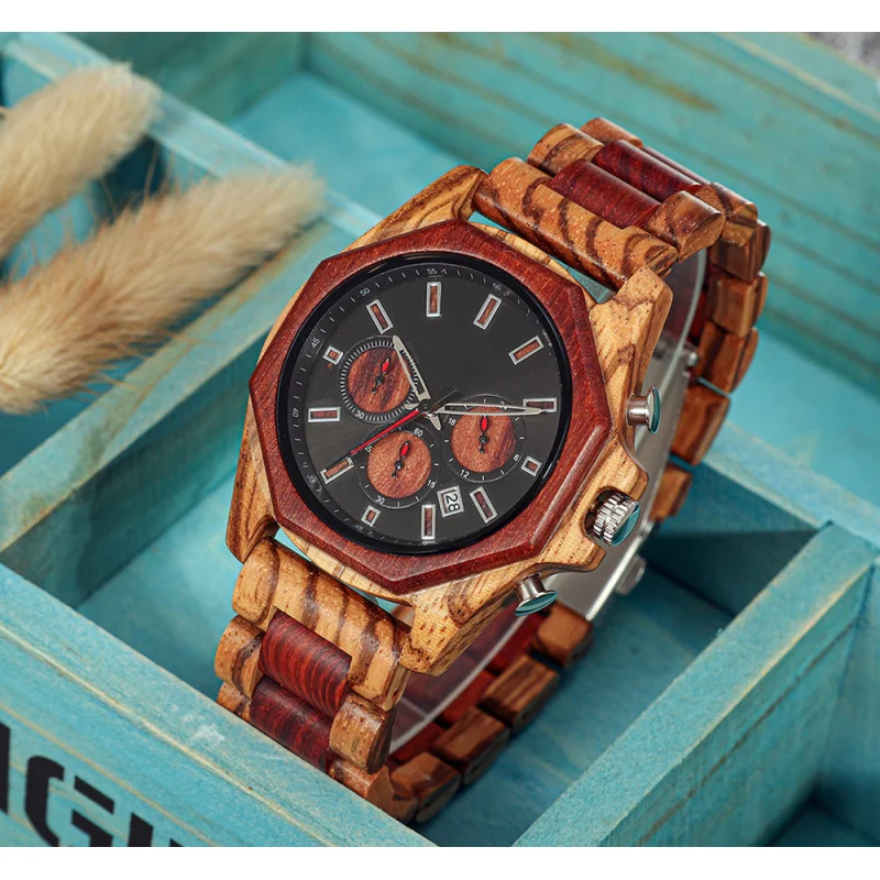 Cross-Border Hot Sale Top-Selling Product Fashion Creative Multifunctional Quartz Watch Amazon AliExpress Hot Sale Men Wood Tabl