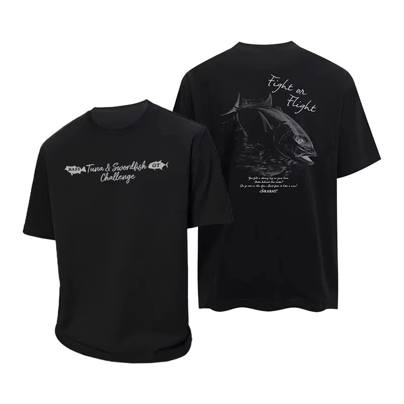 Black Tuna & Swordfish Challenge Retro Fishing Outdoor Leisure T-Shirt Cotton Graphic Tee Men Women Summer Streetwear