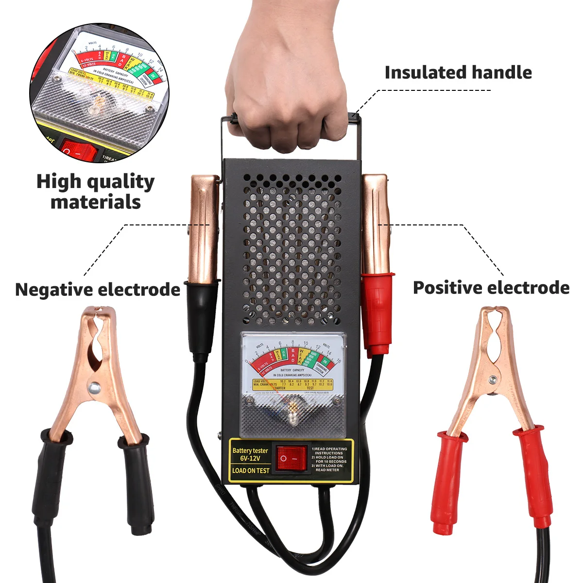 Car Battery Load Tester 6V-12V 100Amp Stainless Steel Automotive Battery Load Checker Portable Battery Charging System Checker