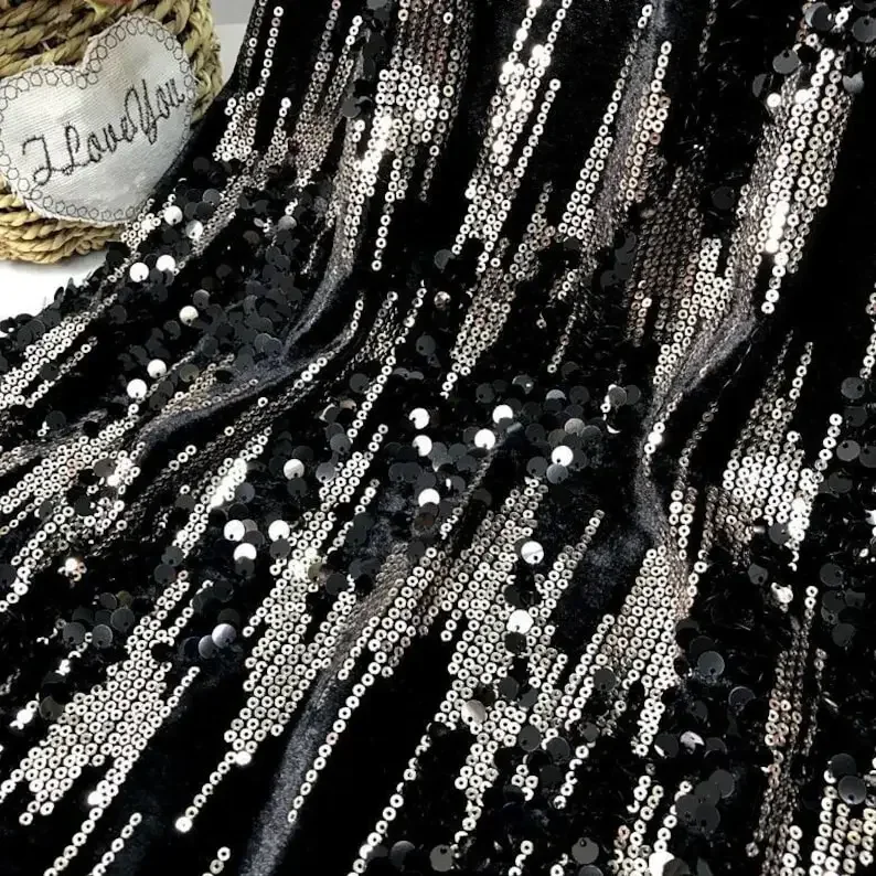 

Beautifully black sequins flannel fabric colorful sequin flannel Fabric For Baby Tutu Dress, Gowns, Wedding Veil,