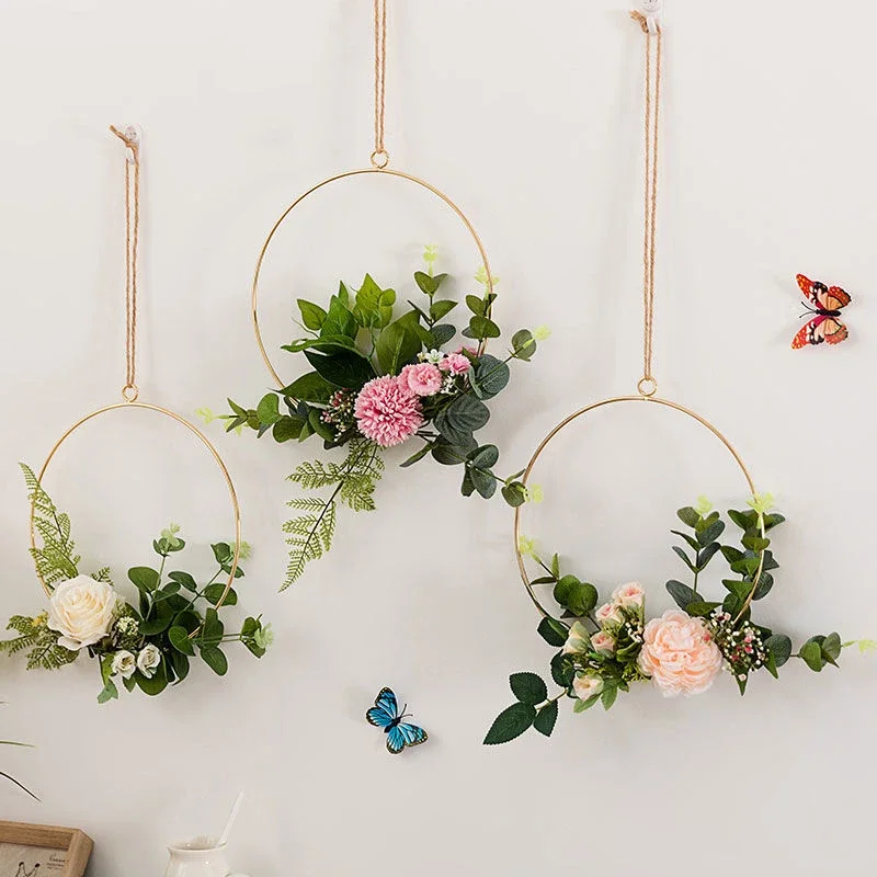 Iron Hanging Artificial Flower Wall Hanging Fake Flowers Pendant Basket Plant Pot Hanger Holder Home Garden Balcony Decoration