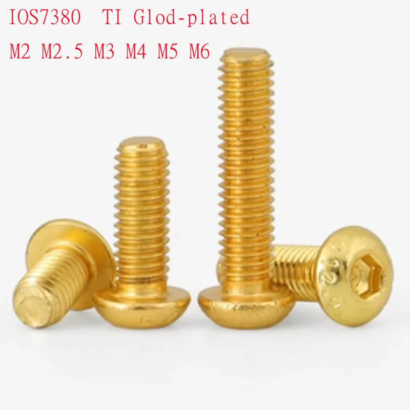 5-50Pcs ISO7380 Stainless steel M2 M2.5 M3 M4 M5 Round button Head Plating Titanium Golden colour Hex Socket Screw