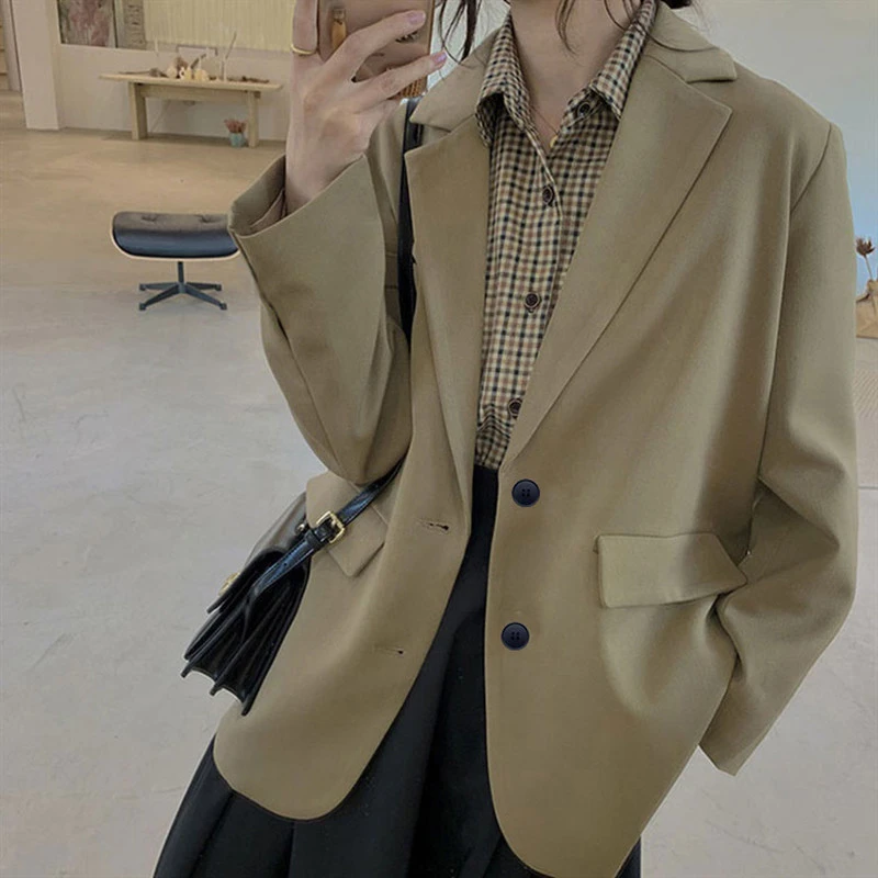 Female Oversize Women's Office Suit Spring 2026 Fashion Blazers Suit for Women Loose Casual Khaki Black Office Blazer Jacket