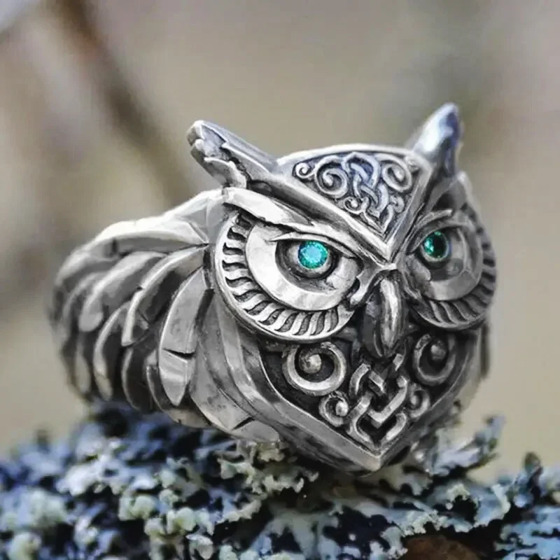 2026 Creative Retro Dark Personality Ring 3D Animal Owl  Punk Hip Hop Trendy Internet Celebrity