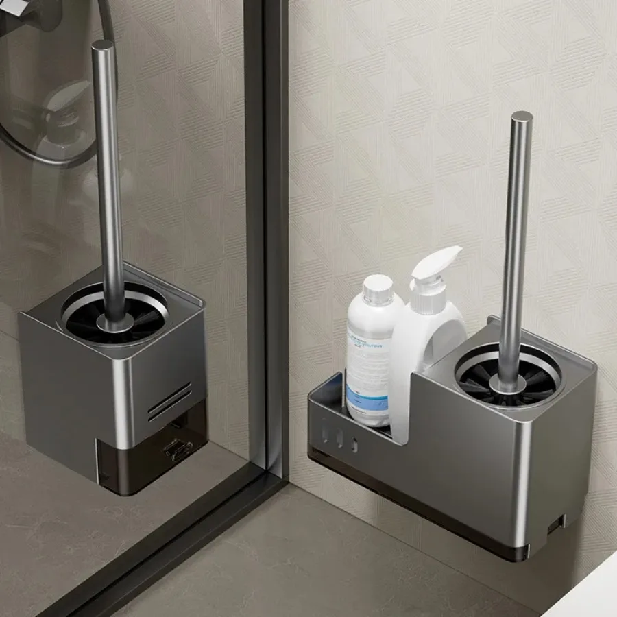 Wall Mounted Toilet Brush Holder No Punching No Dead Corner with Base Seat for Household Bathroom Cleaning Storage Tools