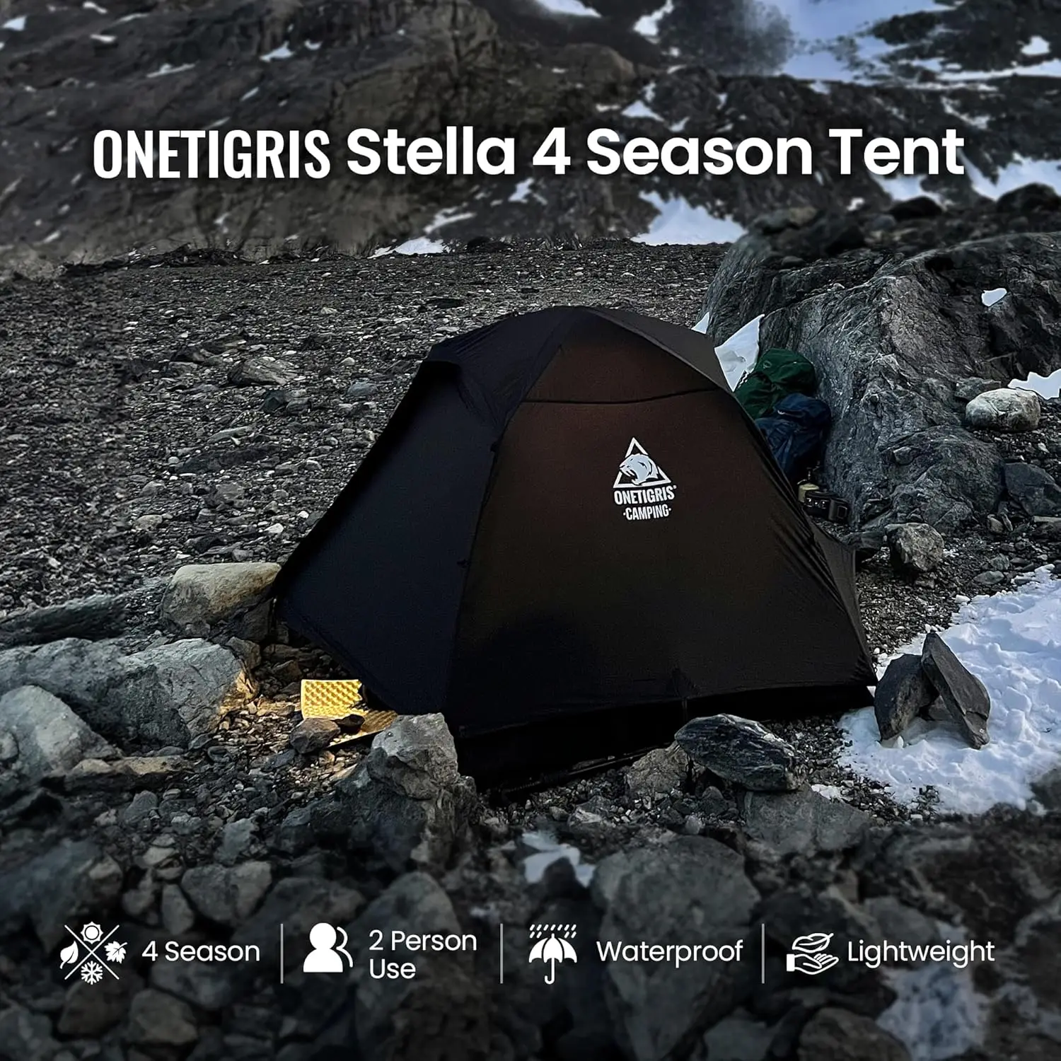 Stella 4 Season Camping Tent Backpacking 2 Person Waterproof Lightweight Easy Setup Instant 3000mm Waterproof Rating Outdoor Hik