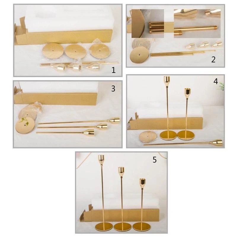 L9NB 3Pcs/Set Metal Holders Decorative Candlesticks Simple Wedding Decoration