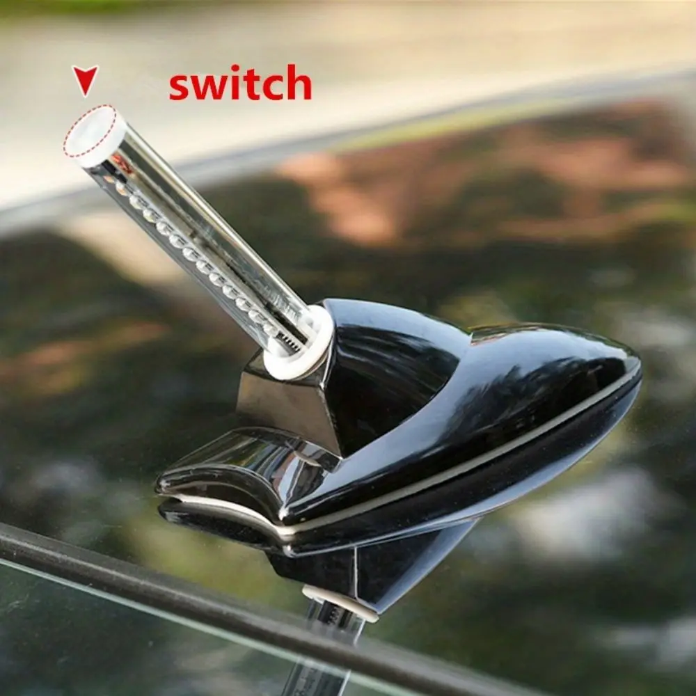 Solar Power Shark Fin Antenna LED Light Anti-static Roof Top Mount Car Anti-collision Light Back Adhesive Anti-collision