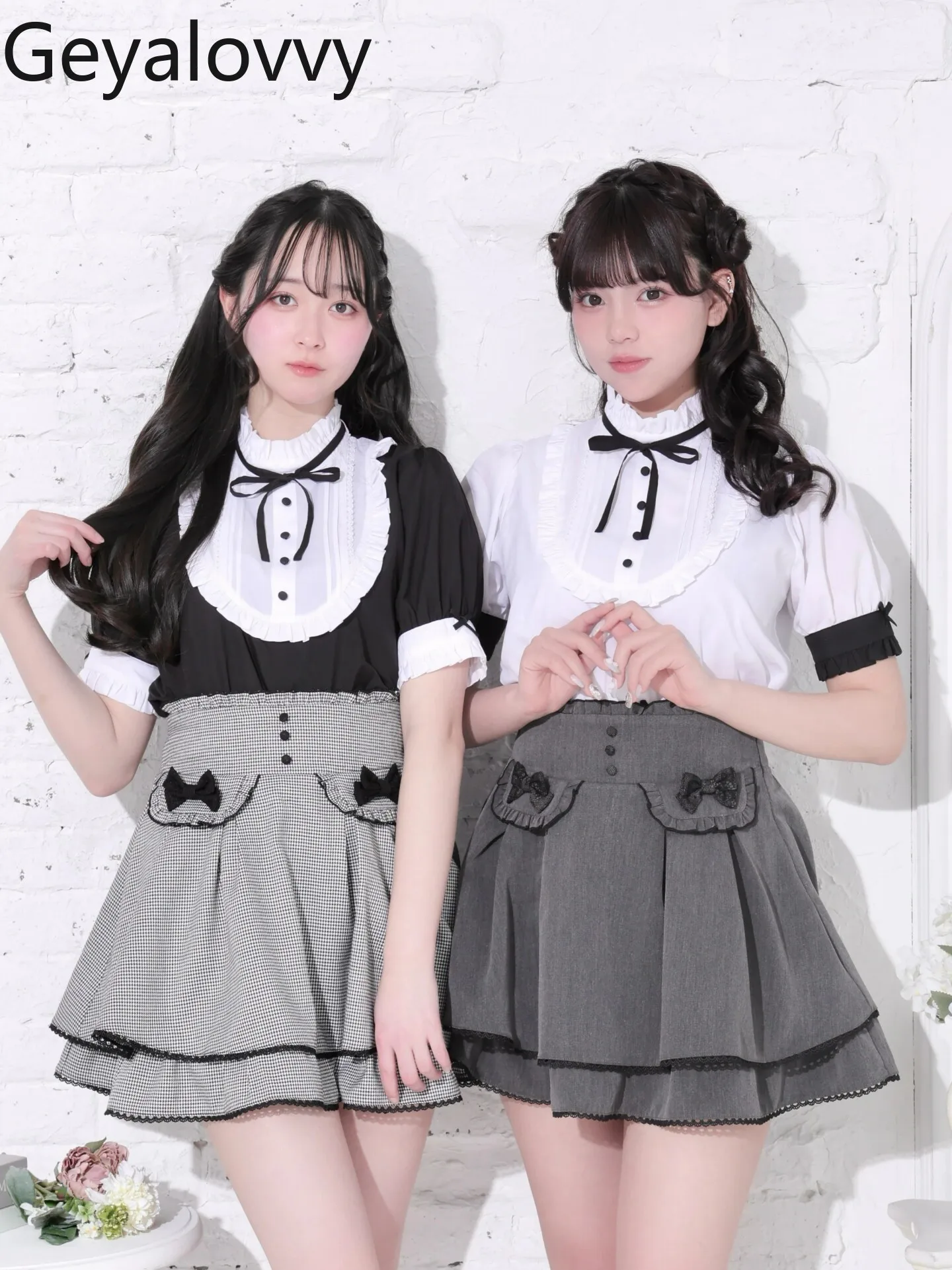 

Lolita Shirt Mass Production Style Original Sweet Women's Tops Summer Stand Collar Tie Back Bows Cute Short-sleeved Shirt