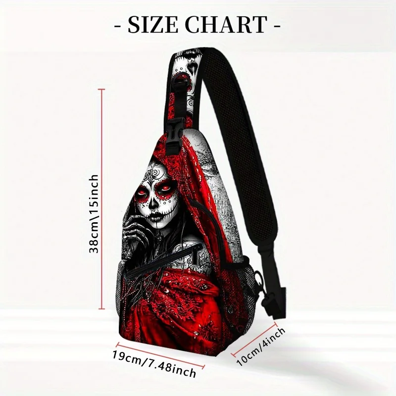 Gothic Skull Women Crossbody Bag  Adjustable Strap Sling Backpack for Men Women Red Black Skull Design Outdoor Adventure