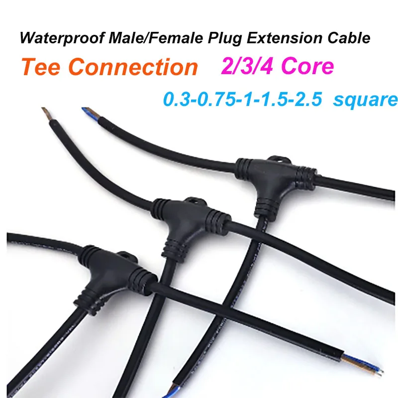 Type-T Waterproof Connector Tee Outdoor Light String 2/3/4 Pin 0.75 Square Wire Connector Line Lighting Connect Cable