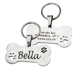 Portachiavi con incisione gratuita personalizzata con targhetta identificativa per animali domestici per portachiavi con ciondolo con etichetta per cani e cuccioli di gatto, accessori per animali domestici con zampa d'osso