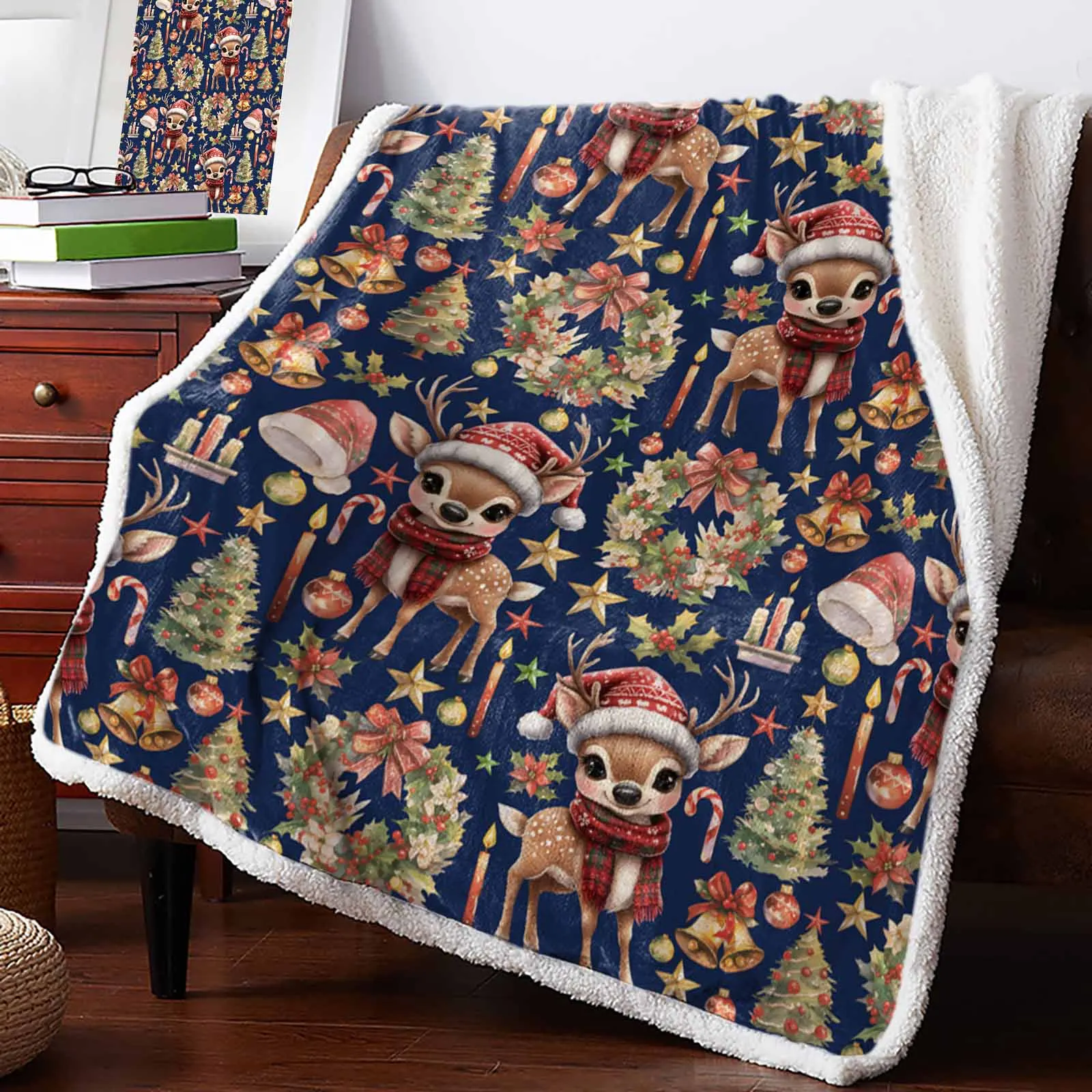 Christmas Winter Deer Wreath Bell Cashmere Blanket Warm Winter Soft Throw Blankets For Beds Sofa Wool Blanket Bedspread