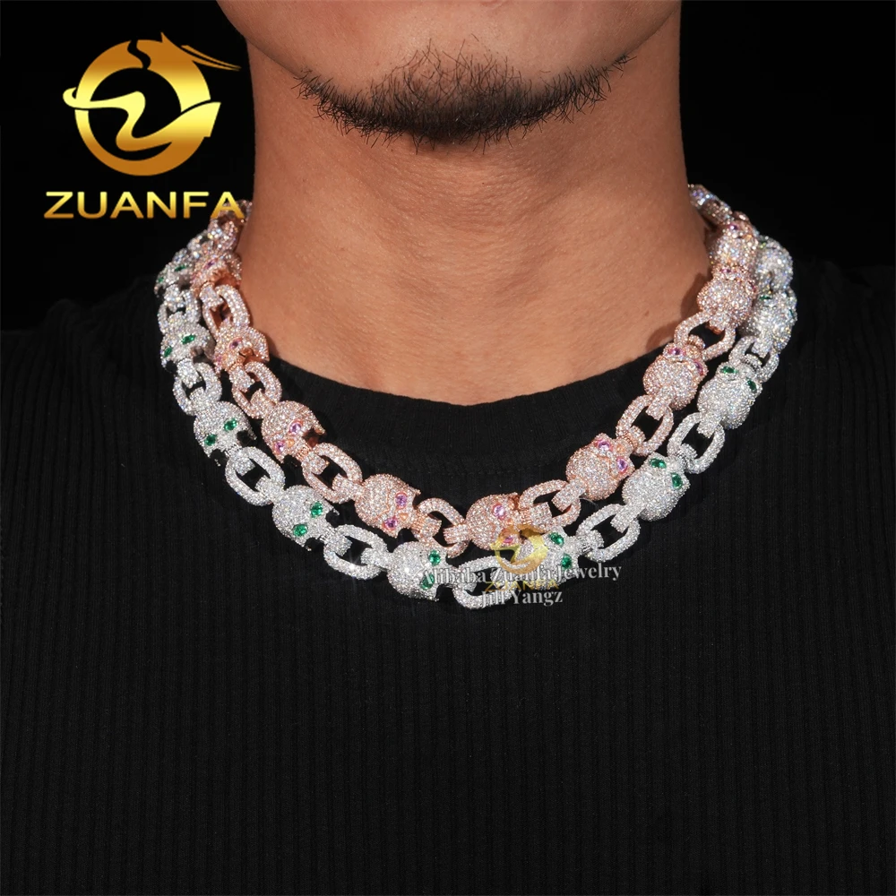 Nieuwe Made Dope Skeleton Design Kleur Moissanite Cubaanse Link Chain Schedel Rapper Sieraden Hip Hop Ketting Rock