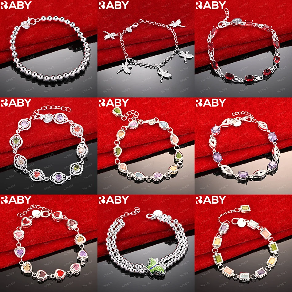 

URBABY 925 Sterling Silver Design Zircons Bracelets For Women Men Anniversary Gift Popular Wild Fashion Romantic Jewelry