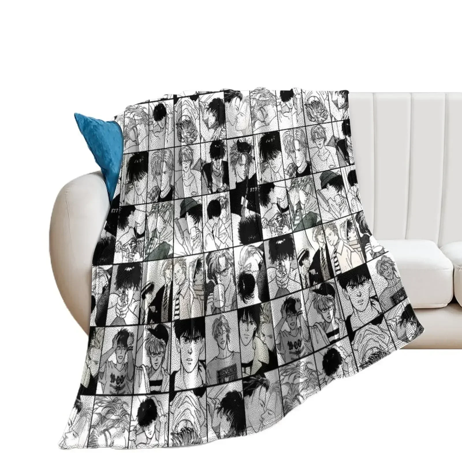 Ash and Eiji- collage black and white version Throw Blanket Multi-Purpose Warm For Sofa Thin Moving Blankets