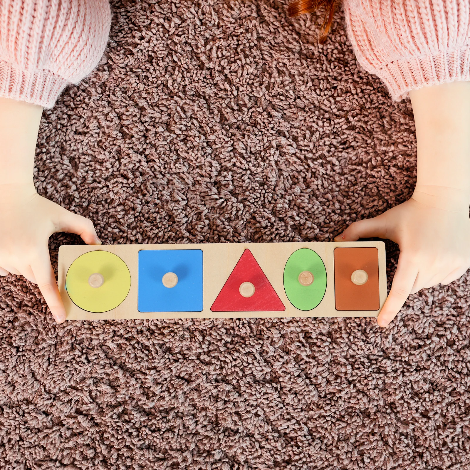 

1pcs Geometric Shape Puzzle Peg Puzzle Board Wooden Educational Toddler Learning Blockscolorful Shape Recognition