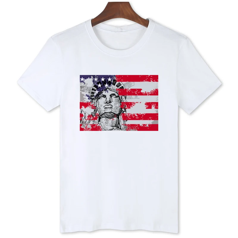 American goddess of freedom printing T-shirt US Flag Fashion Short Sleeve Tops Tees Men's personalized casual TShirt