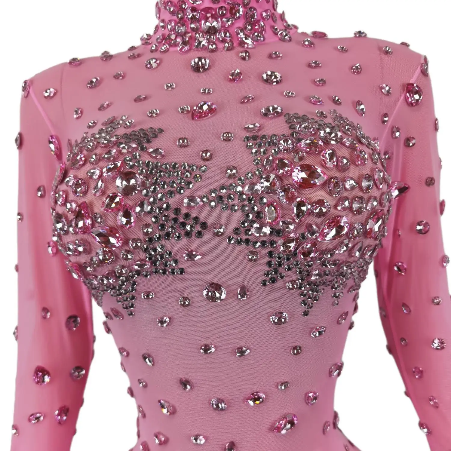 Mono transparente de malla rosa brillante, traje de cumpleaños de diseñador peludo Sexy, traje de actuación de cantante y bailarina, ropa de escenario Guibin