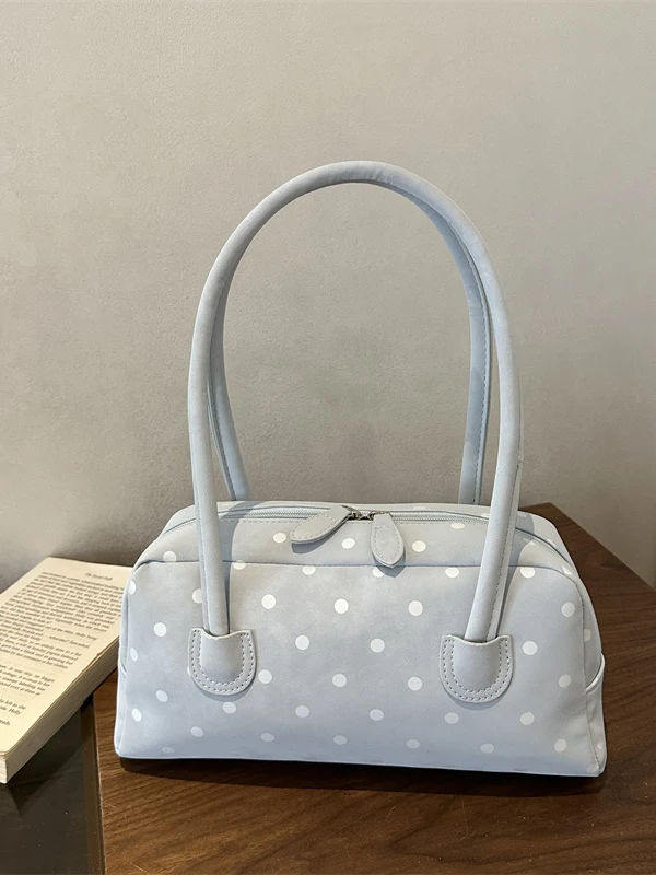 Fashionable Polka Dot Single Shoulder Bag Large Capacity Commuter Tote Bag Stylish Boston Briefcase Korean Style Casual Simple