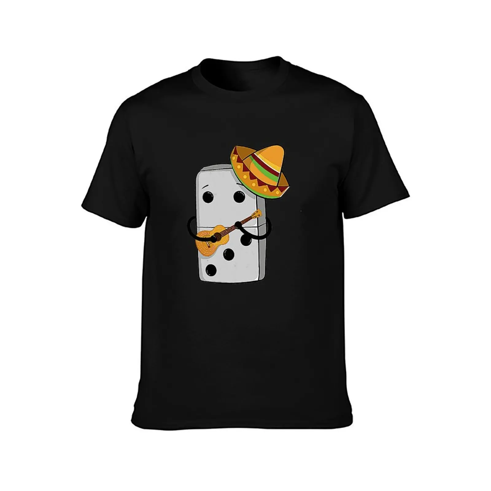 Mexican Train Dominoes Funny With Guitar And Sombrero Print T-Shirt Big Size Simple T-Shirt