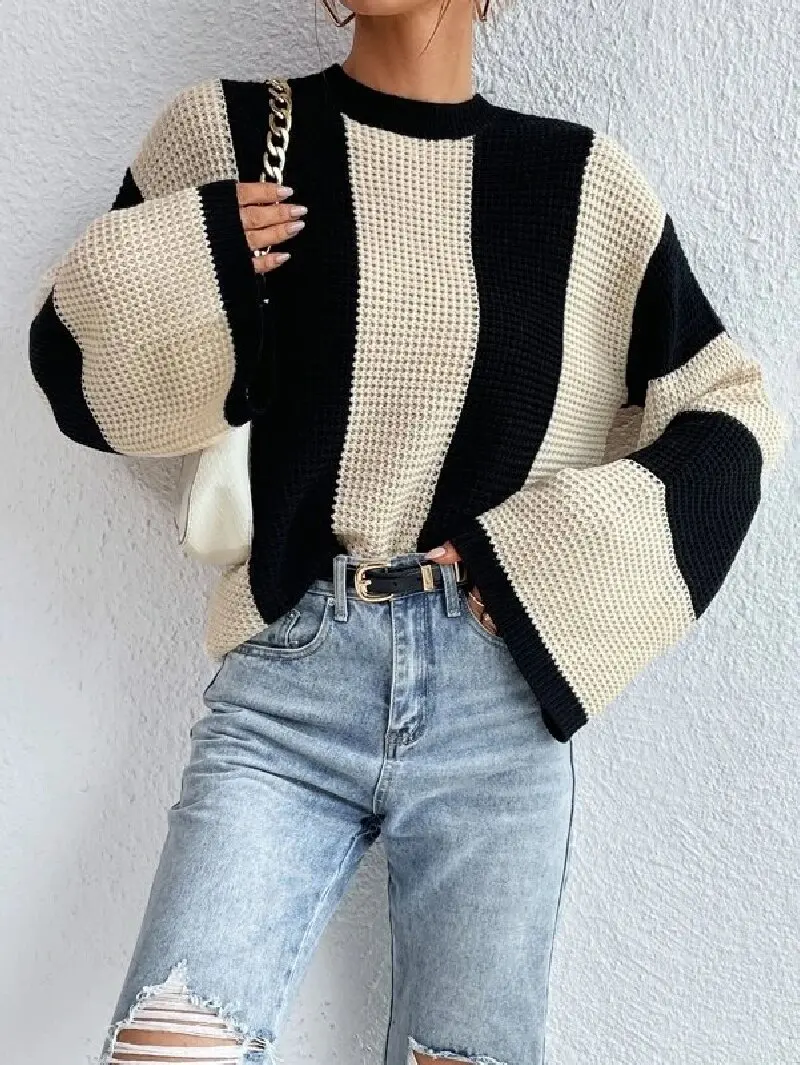 Women\'s Fashion Long Sleeve Sweater Pullover Round Neck Frenchy Drop Shoulder Sweater