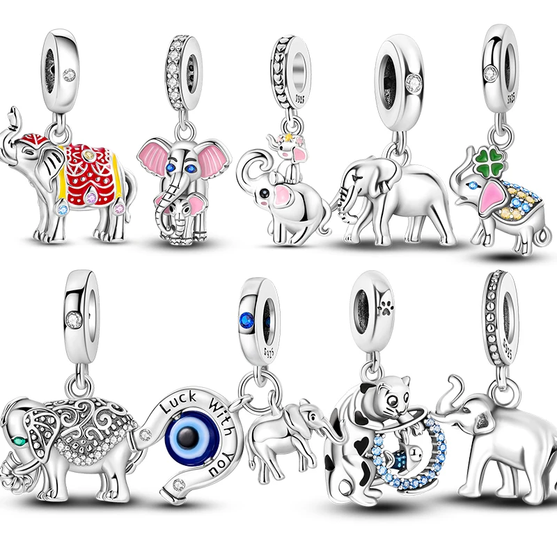 925 Sterling Silver Elephant Gathering Pendant Charms Beads Fit 925 Original Bracelets DIY Birthday Jewelry Gifts For Women